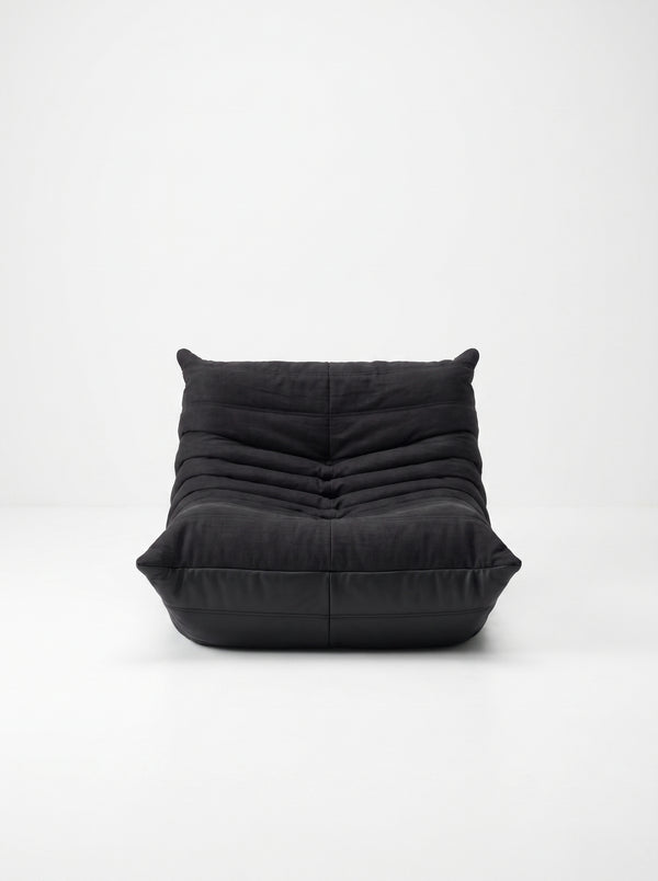 Fauteuil Relax Composé Minuit – Cuir Véritable et Lin, Édition Noire