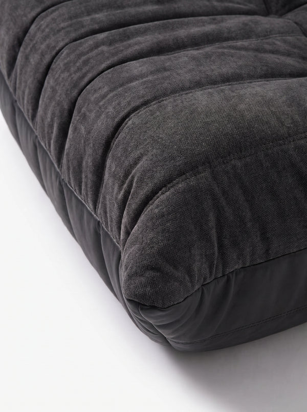 Pouf Ottoman Relax Composé Minuit – Cuir Véritable et Lin, Édition Noire